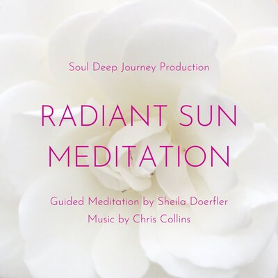 White flower petal background with text "Radiant Sun Meditation"