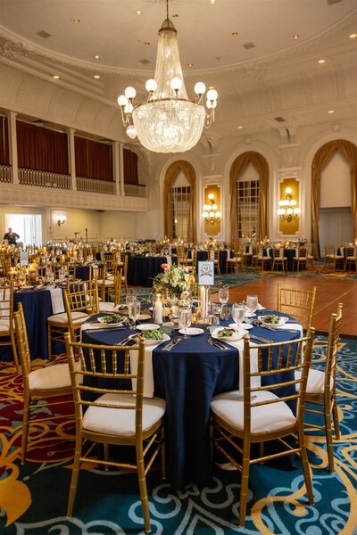 table at wedding reception at the Jefferson Hotel