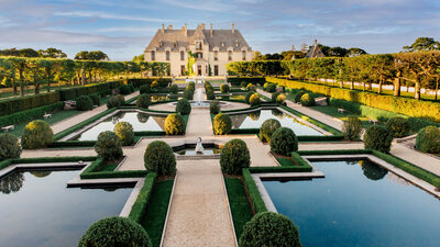 Drone shot of Oheka Castle grounds before wedding