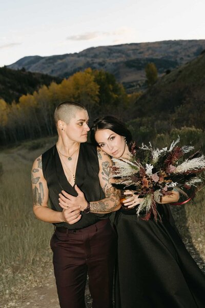 Sunset elopement in Vail Colorado with two brides
