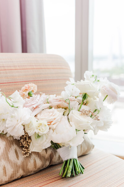 bridal bouquet on a chair