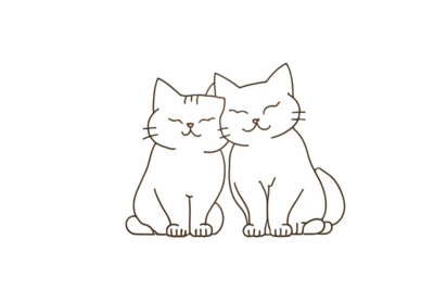 Charming one-line drawing of two cats touching heads, capturing the essence of love and unity in a wedding-themed context, perfect for feline-loving couples.