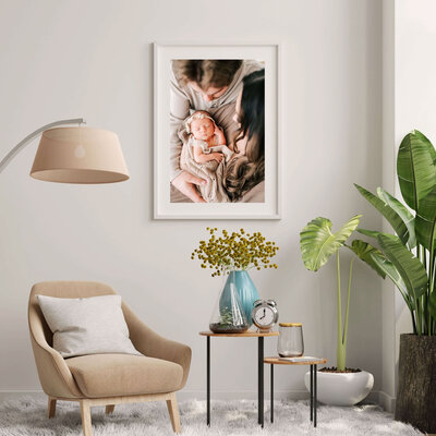 framed newborn photo in Branson MO of living room