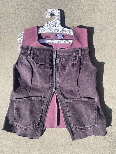 Upcycle Denim Tunic Vest with two way zipper