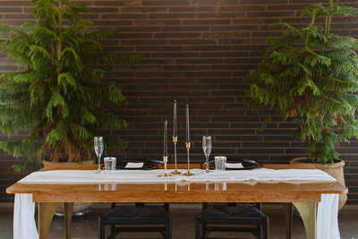 Rendering of mid-century modern wedding venue interior view