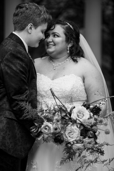 Brides looking into each other's eyes
