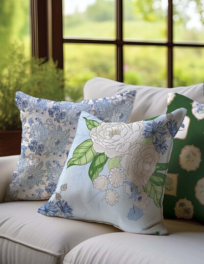 3 pillows dark green frames