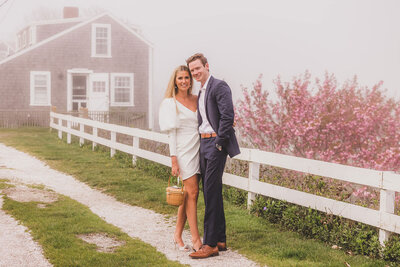 Happy couple ahead of classic Nantucket wedding complete with Nantucket Purse