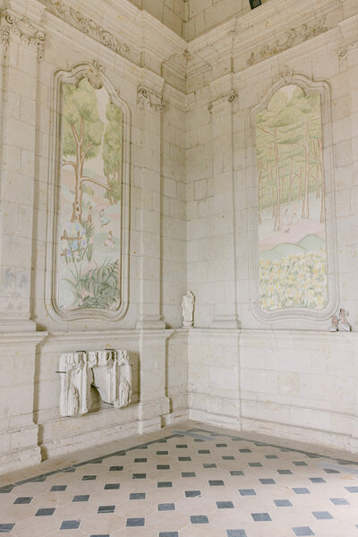 A wedding day photo of the inside of Chateau de Jalesnes in France