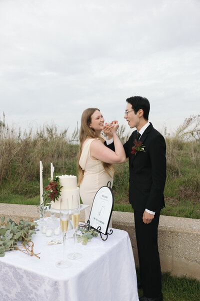 Bride and groom walk up memorial steps at their DC wedding