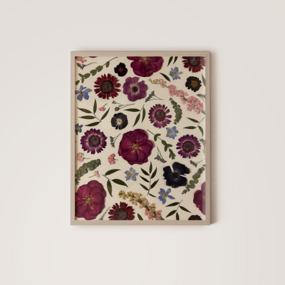 Archive Floral Preservation. Red and yellow pressed floral frame.