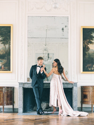 Château wedding in France with bride and groom