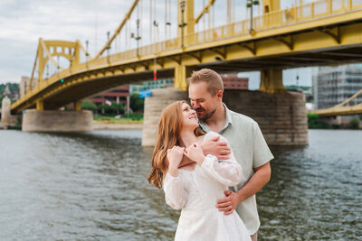 pittsburgh river walk yellow bridges engagement pics