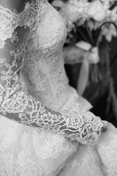 Micro Wedding featuring Monique Lhuillier Wedding Gown with stunning lace overlay