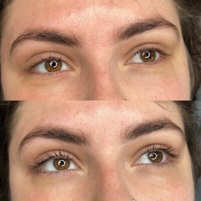 Before and after photo of lash tint service