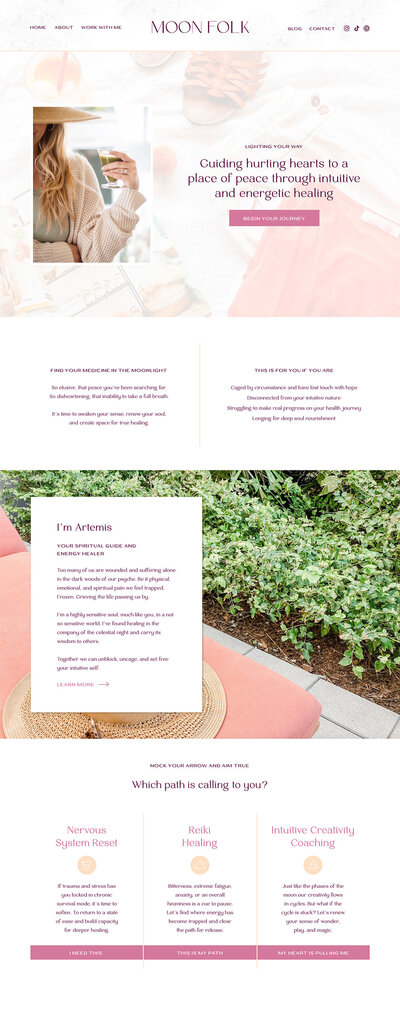 Artisan Kind Showit website template customized with a pink color palette