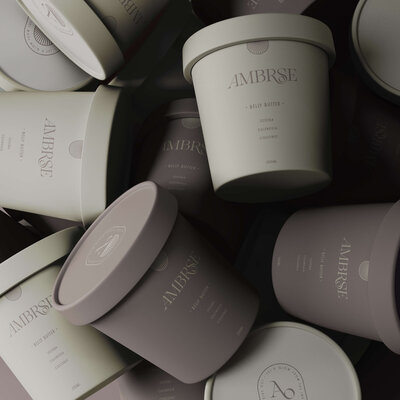 packaging of cream tubs for an organic skincare brand for pregnancy