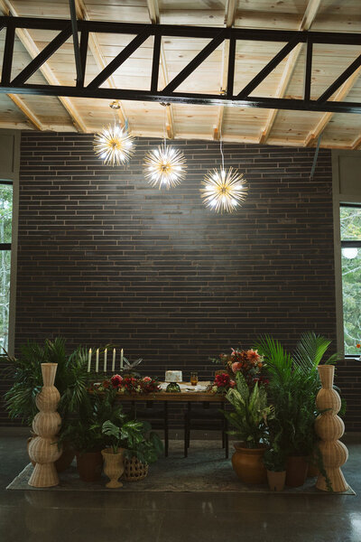 Rendering of mid-century modern wedding venue interior view