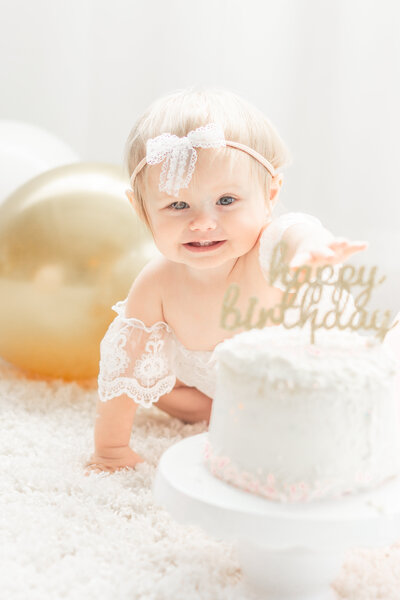 Studio Neue Plymouth Michigan Photography Studio, first birthday cake smash session capture by Brooke Leigh Photography Ann Arbor Newborn Photographer