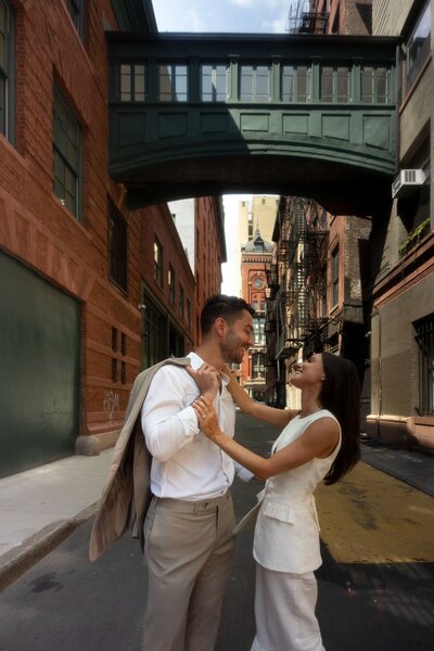 Inter-racial bridal portrait eloping in Brooklyn Botanical Garden.