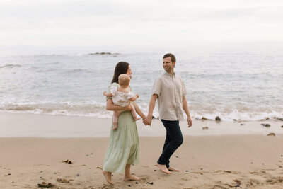 family walking beach