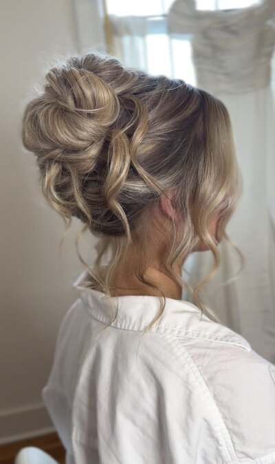 trending french twist high bun bridal hair, nashville traveling hair stylist