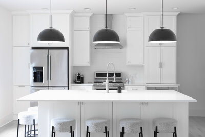 An organized kitchen with closed cabinets