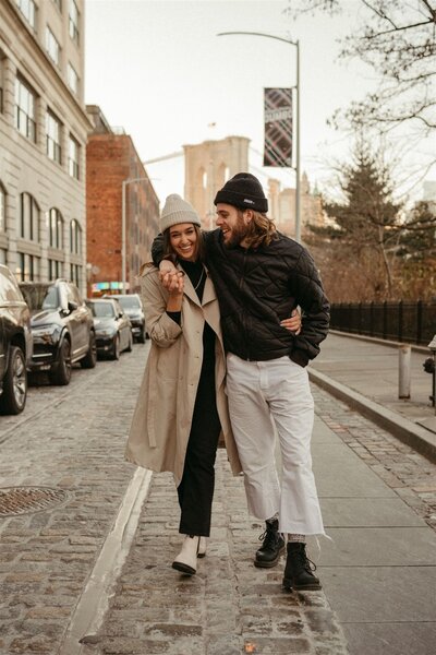 couple holding each other during new york engagement session