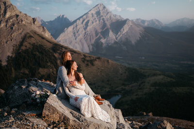 Just married couple on top of a mountain in Kananaskis