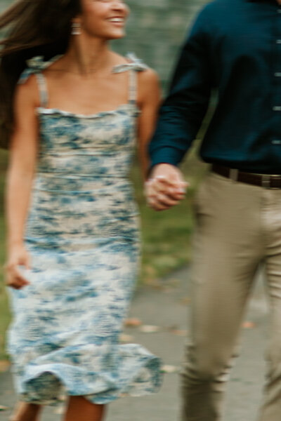 bride and groom walking down stairs