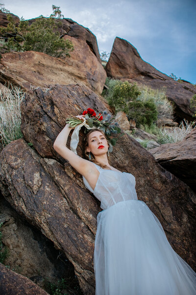 bride poses during phoenix elopement