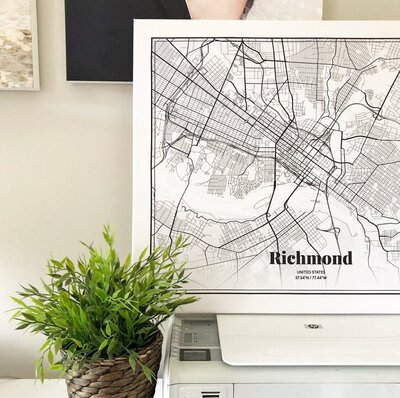 Black and White Map of Richmond Virginia