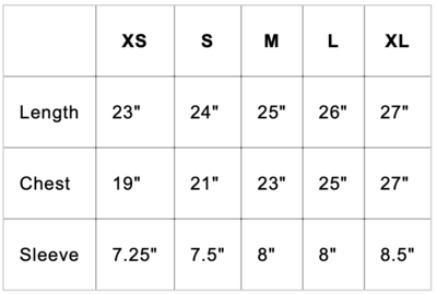 Boxier Trash Tee Size Chart