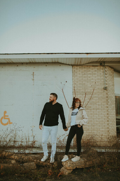 Creative urban engagement shoot captured by Central Pennsylvania wedding photographer