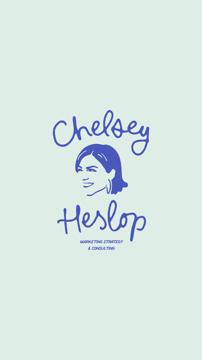 Chelsey Heslop blue logo on light blue background