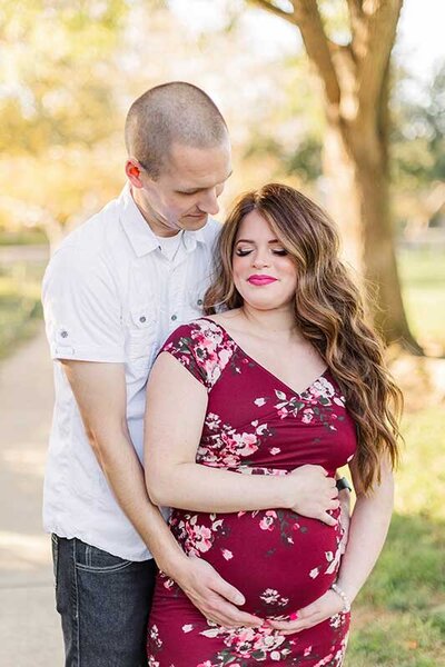 SF Bay Area couple Maternity Photos with red maternity dress
