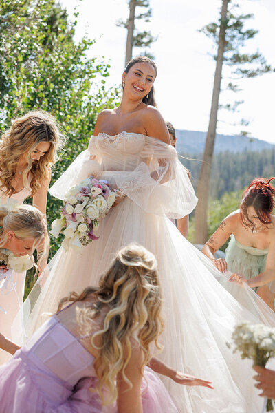 closeup of the bride's pearl veil