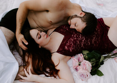 man and woman boudoir shoot