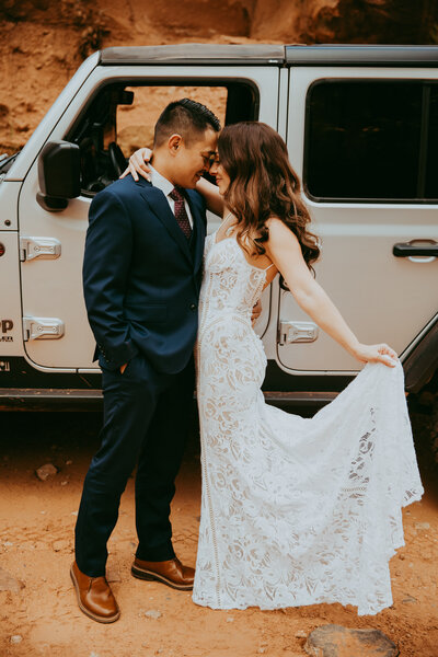 bride and groom smiling