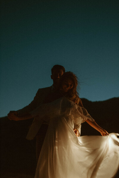 Reno couple elopement at Moonrocks in Northern Nevada at dusk