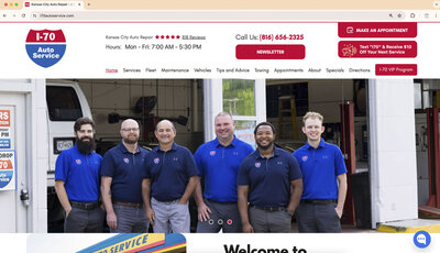 Screenshot of auto shop website