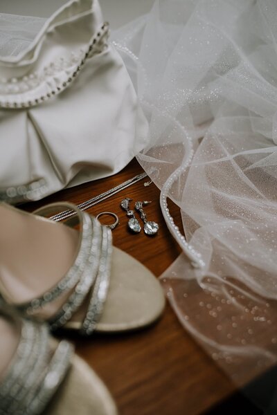 Wedding shoes and veils flatlay