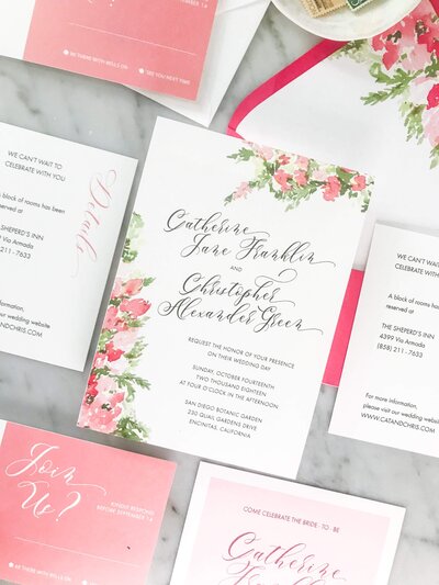 Pink flower wedding invite
