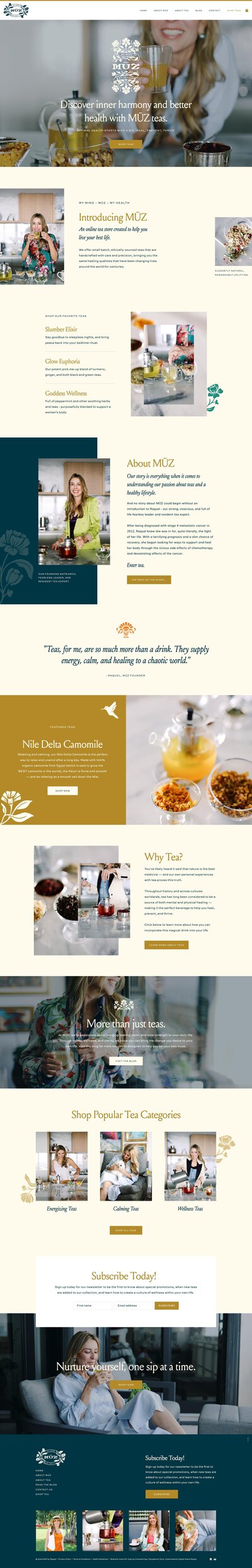 Showit website for MUZ Teas, an online tea boutique
