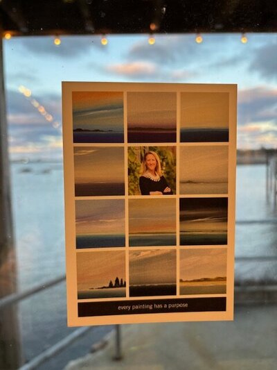 Beck O'Toole postcard showcasing artwork and headshot