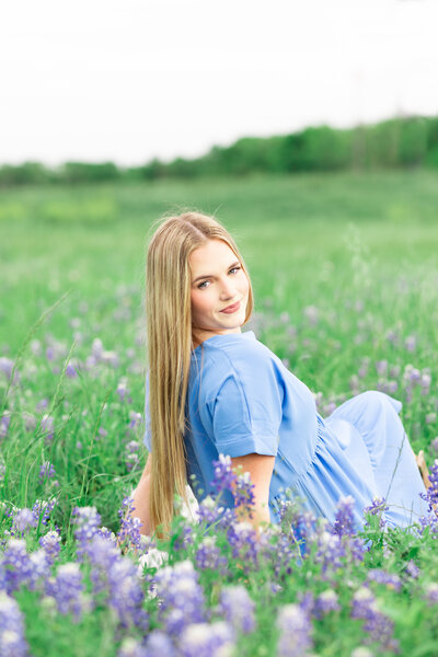 Senior Bluebonnet Portraits in Texas Bluebonnet Field