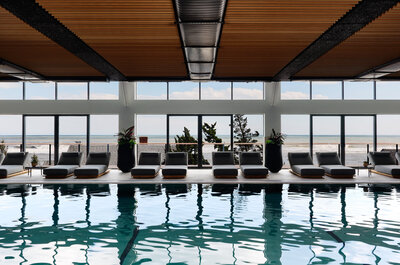 Luxury pool at Gurney’s resort with sweeping coastal views designed by JSF Design