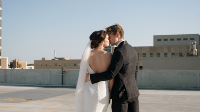 Fargo  wedding bride and groom kiss