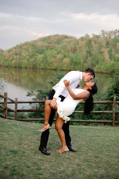 couple posing for engagement session atlanta park