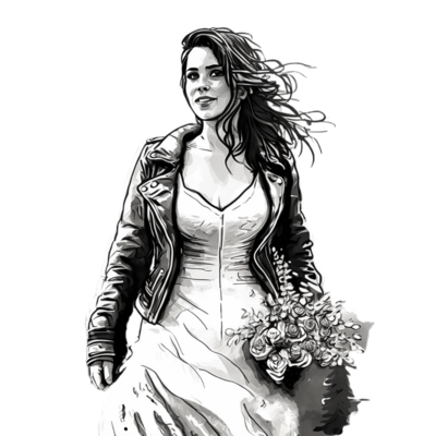 Sketch of bride in leather jacket